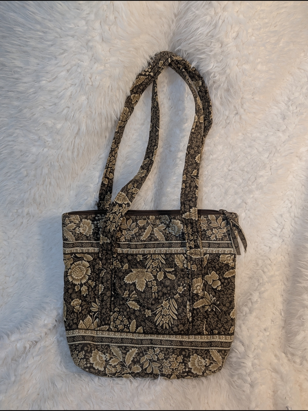 Vera Bradley Quilted Floral Tote Bag in Brown and Cream